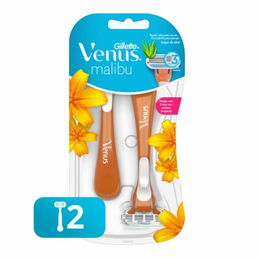 VENUS GILLETTE AFEITADORA DESECHABLE MALIBU CON AROMA TROPICAL - 2 UNIDADES