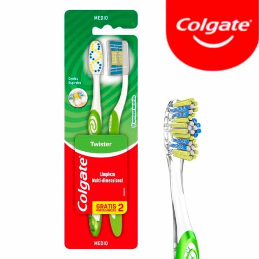 COLGATE TWISTER CEPILLO DENTAL MEDIO CON CAPUCHON x2