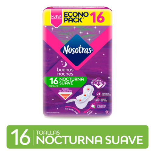 NOSOTRAS TOALLAS FEMENINAS NOCTURNAS SUAVE 16 UNIDADES