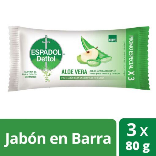 ESPADOL JABÓN DETTOL ANTIBACTERIAL ALOE VERA X 240 GR