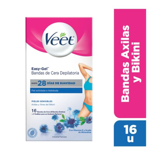 VEET BANDAS DEPILATORIAS AXILA-BIKINI PIEL SENSIBLE X 16 UNIDADES