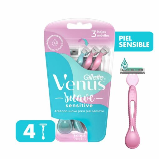 VENUS MÁQUINA DE AFEITAR DESCARTABLE SIMPLY 3 SENSITIVE X 4 UNIDADES