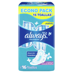 ALWAYS TOALLITAS FEMENINAS ALWAYS MAXI PROTECCIÓN SECA CON ALAS x16 un