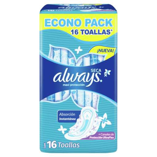 ALWAYS TOALLITAS FEMENINAS ALWAYS MAXI PROTECCIÓN SECA CON ALAS x16 un