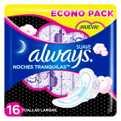 ALWAYS TOALLITAS FEMENINAS NOCHES TRANQUILAS SUAVE X 16 UNIDADES