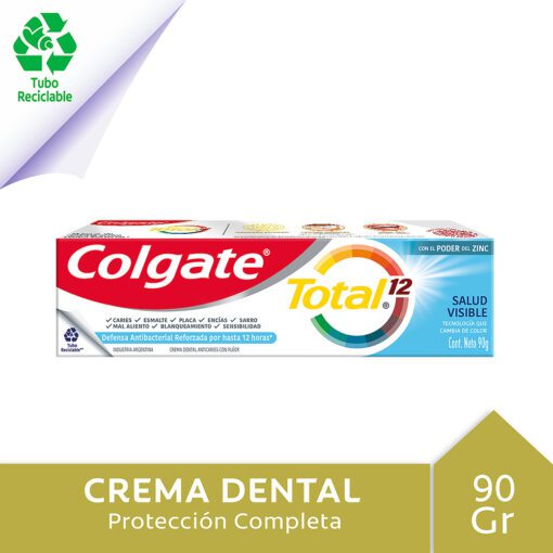 COLGATE CREMA DENTAL TOTAL 12 PROFESSIONAL SALUD VISIBLE TUBO RECICLABLE X 90 GRS