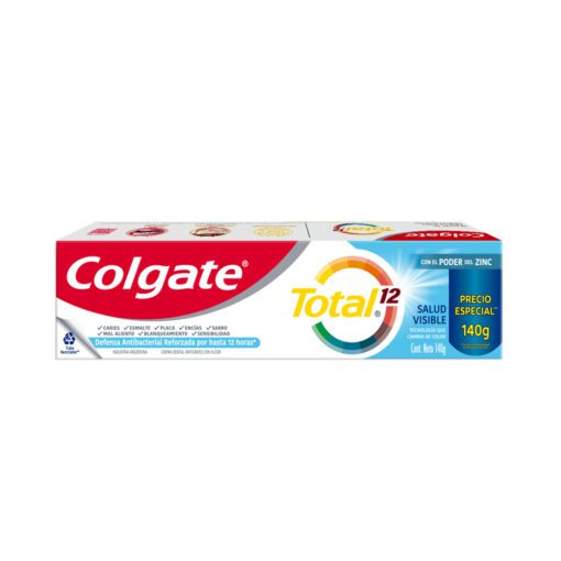 COLGATE CREMA DENTAL TOTAL 12 PROFESSIONAL SALUD VISIBLE TUBO RECICLABLE X 140 GRS