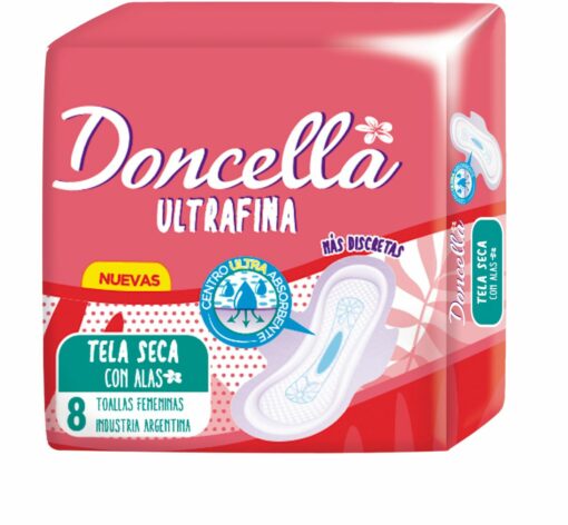 DONCELLA TOALLITA ULTRAFINA CON ALAS TELA SECA ULTRA X 8 UNIDADES