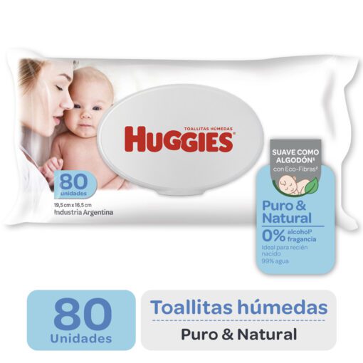 HUGGIES TOALLITAS HÚMEDAS RECIÉN NACIDO PURO Y NATURAL X 80 UNIDADES