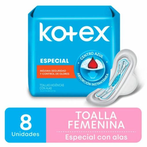 KOTEX ESPECIAL CON ALAS TOALLAS FEMENINAS X 8 UNIDADES