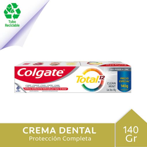 COLGATE CREMA DENTAL TOTAL 12 CLEAN MINT TUBO RECICLABLE X 140 GRS