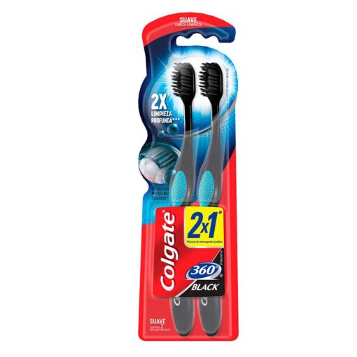 COLGATE CEPILLO DENTAL 360° BLACK SUAVE PROMO X 2 UNIDADES
