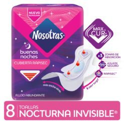 TOALLITAS FEMENINAS NOSOTRAS CON ALAS INVISIBLE NOCTURNA X 8 UNIDADES
