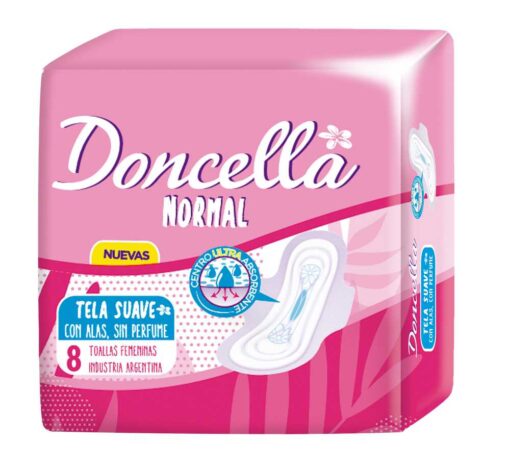 DONCELLA TOALLITAS FEMENINAS POCKET CON ALAS SIN DESODORANTE X 8 UNIDADES